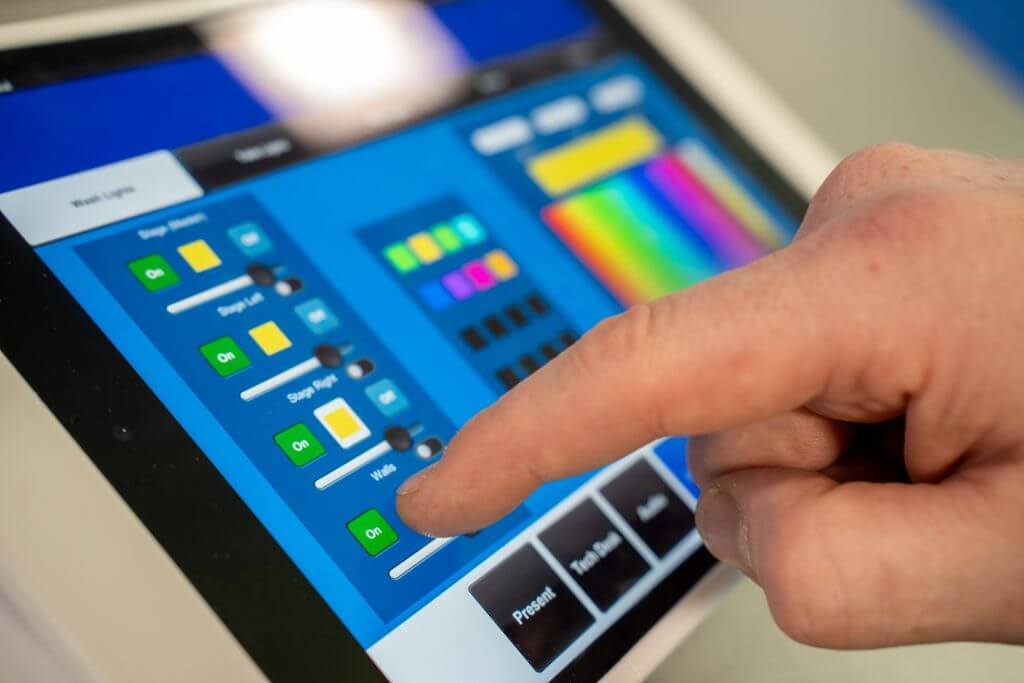 Audio-visual controller for changing the lighting, audio, stage and more